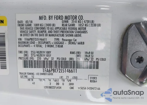 2018 Ford Mustang Gt Premium z USA, uszkodzony, nr VIN 1FA6P8CF2J5146611